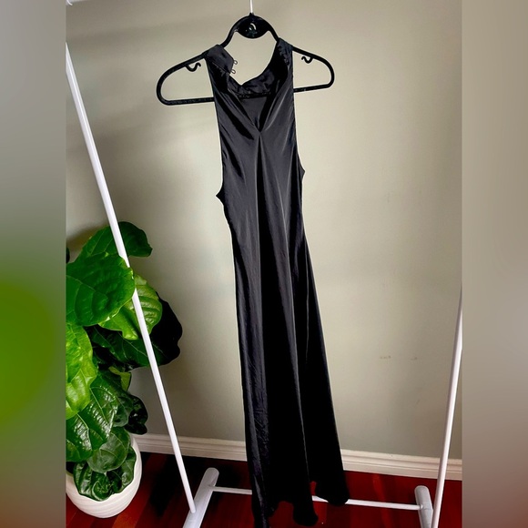 Zara Black Sleeveless Satin Maxi Dress with Embellished Collar Size Small - Picture 3 of 3